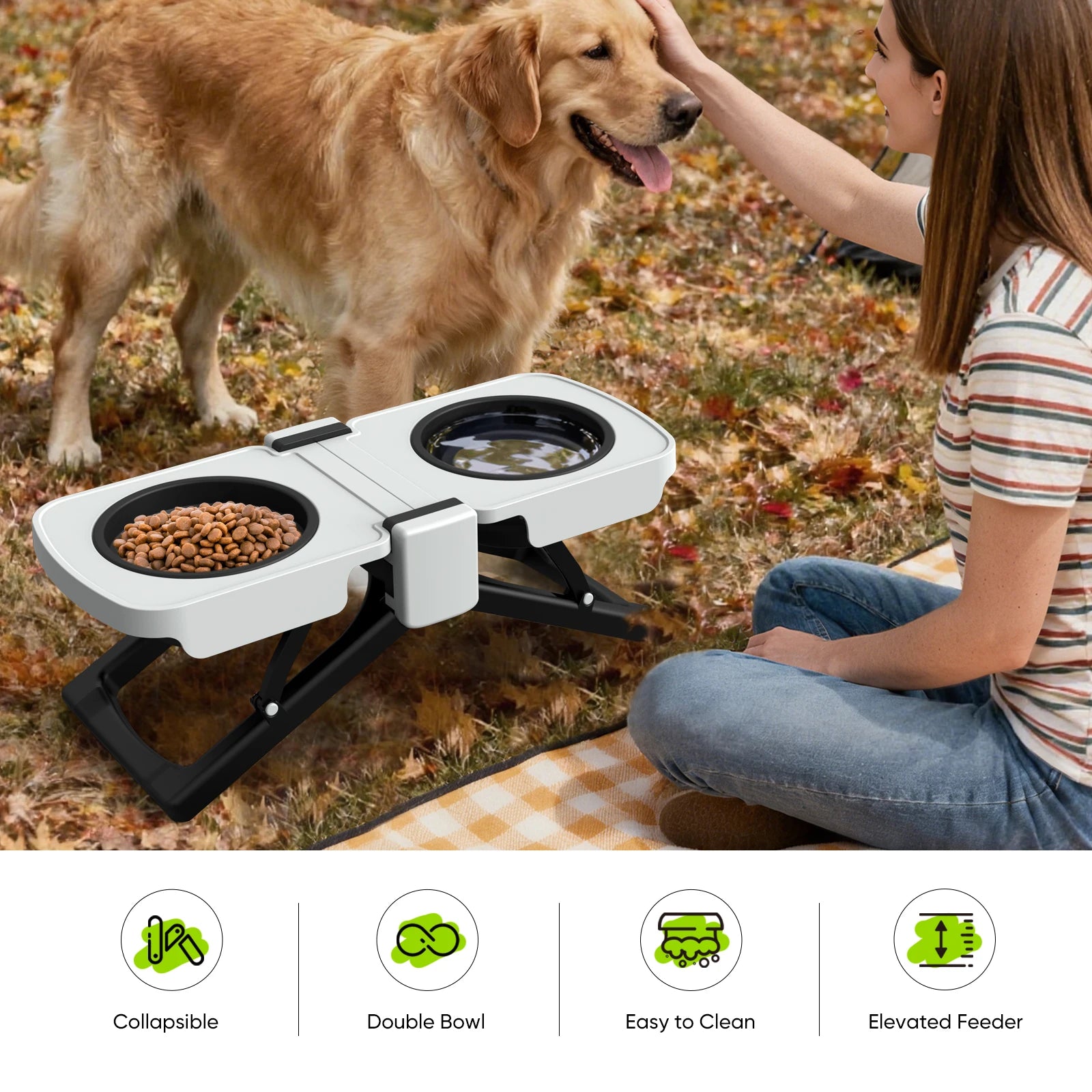 Elevated Travel Dog Bowl Set™ | Collapsible Double Food & Water Feeder