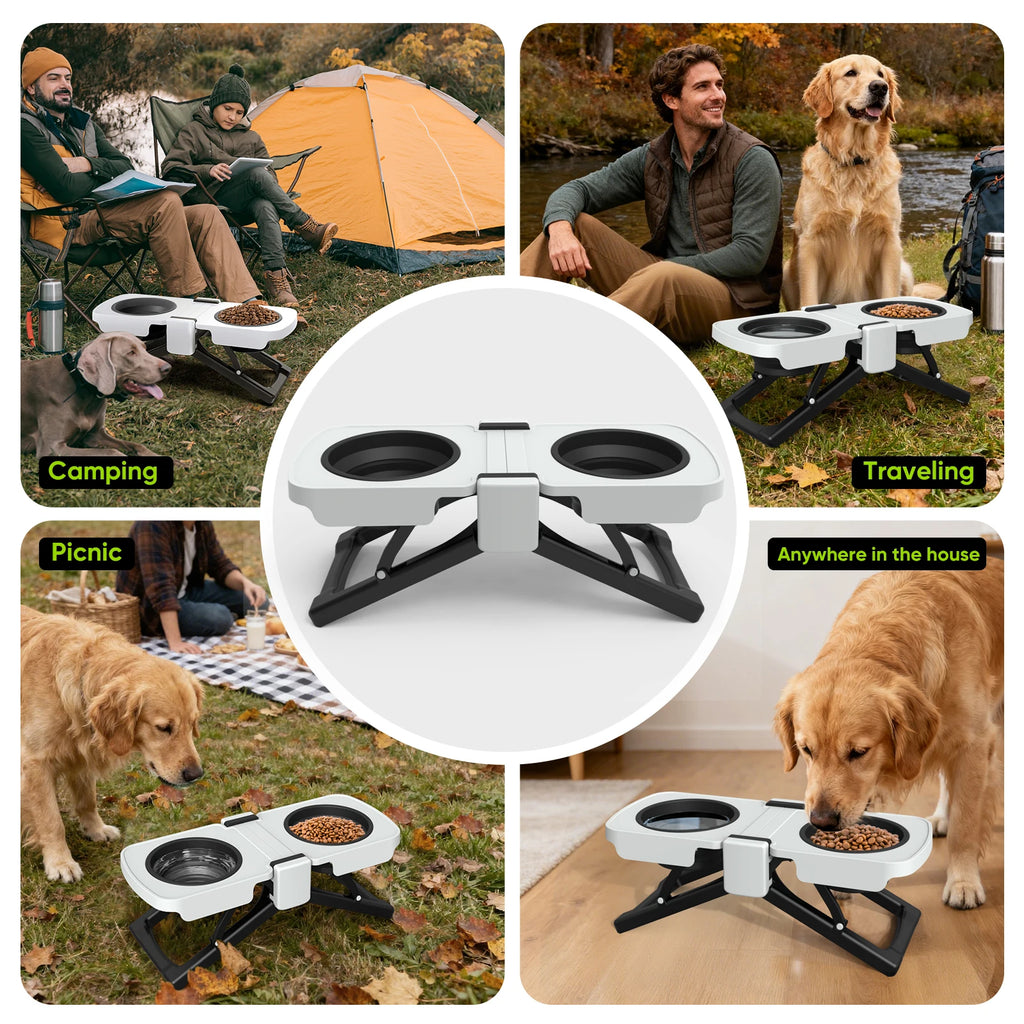 Elevated Travel Dog Bowl Set™ | Collapsible Double Food & Water Feeder